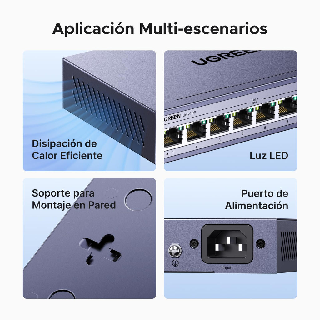 UGREEN 10 Gigabit Ethernet Switch Ports with 8 PoE + 2 Gigabit-Uplink 60W