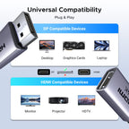 UGREEN DisplayPort to HDMI Adapter Unidirectional 4K 30Hz 2K 60Hz 1080P 120Hz Converter DisplayPort Male to HDMI Female Aluminium Compatible for Laptop TV Projector (4 Pieces)