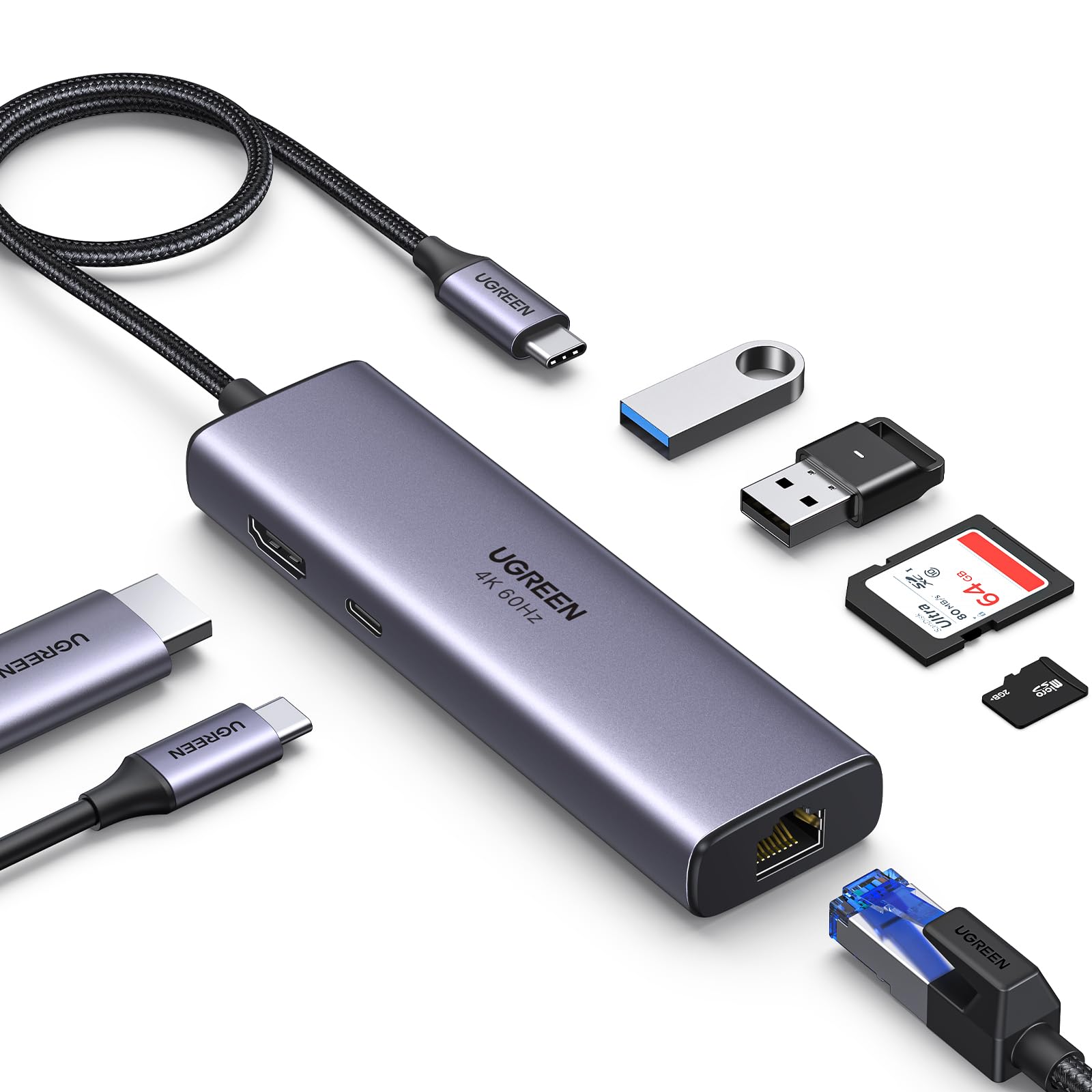 UGREEN Revodok 107 USB C Hub Gigabit Ethernet 7 in 1 Docking Station | HDMI 4K 60Hz, RJ45 1000Mbps, SD TF Card Reader, 5Gbps Transfer, PD 100W, Compatible with MacBook Pro Air Neo