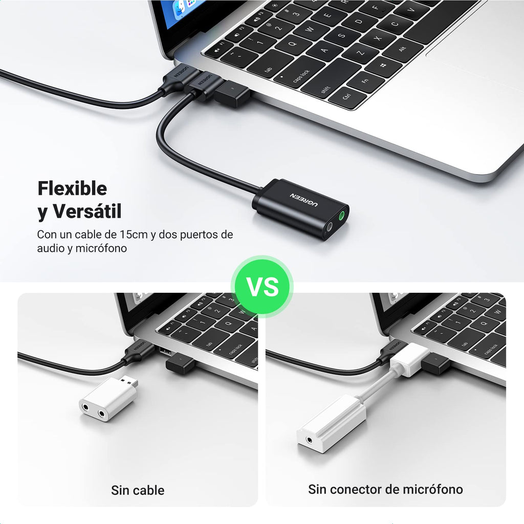UGREEN External USB Sound Card Supports Headphones and Microphone