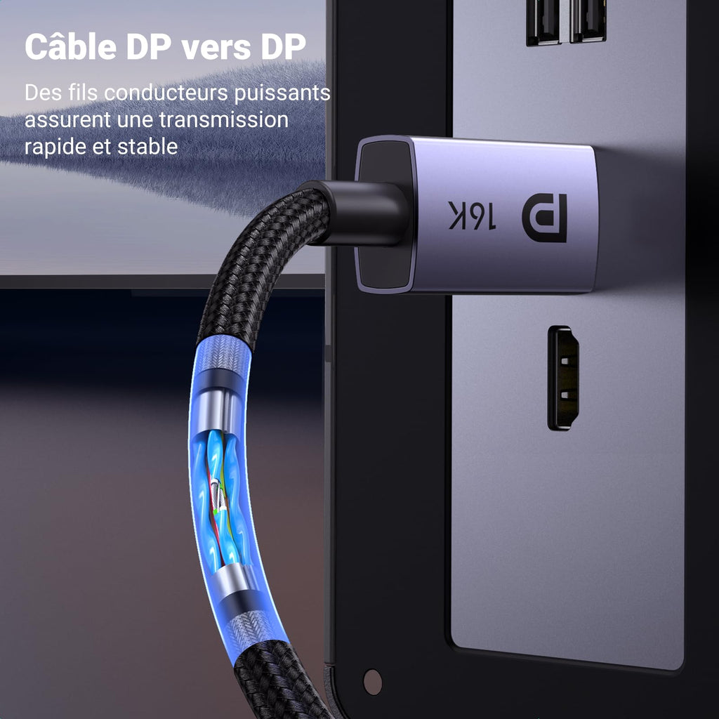 UGREEN DisplayPort 2.1 Cable 16K 30Hz VESA Certified DP to DP 2.1 Cable 2M