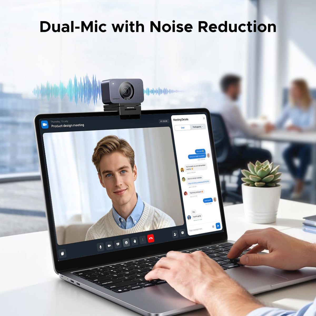 UGREEN 1080P/60fps Full HD Webcam for PC/Laptop/Mac, Smoother Visuals | Auto Light Correction, Fixed Focus, Noise Cancelling Mics, Built-in Privacy Cover, USB Web Cam for Teams, Google Meet, Zoom