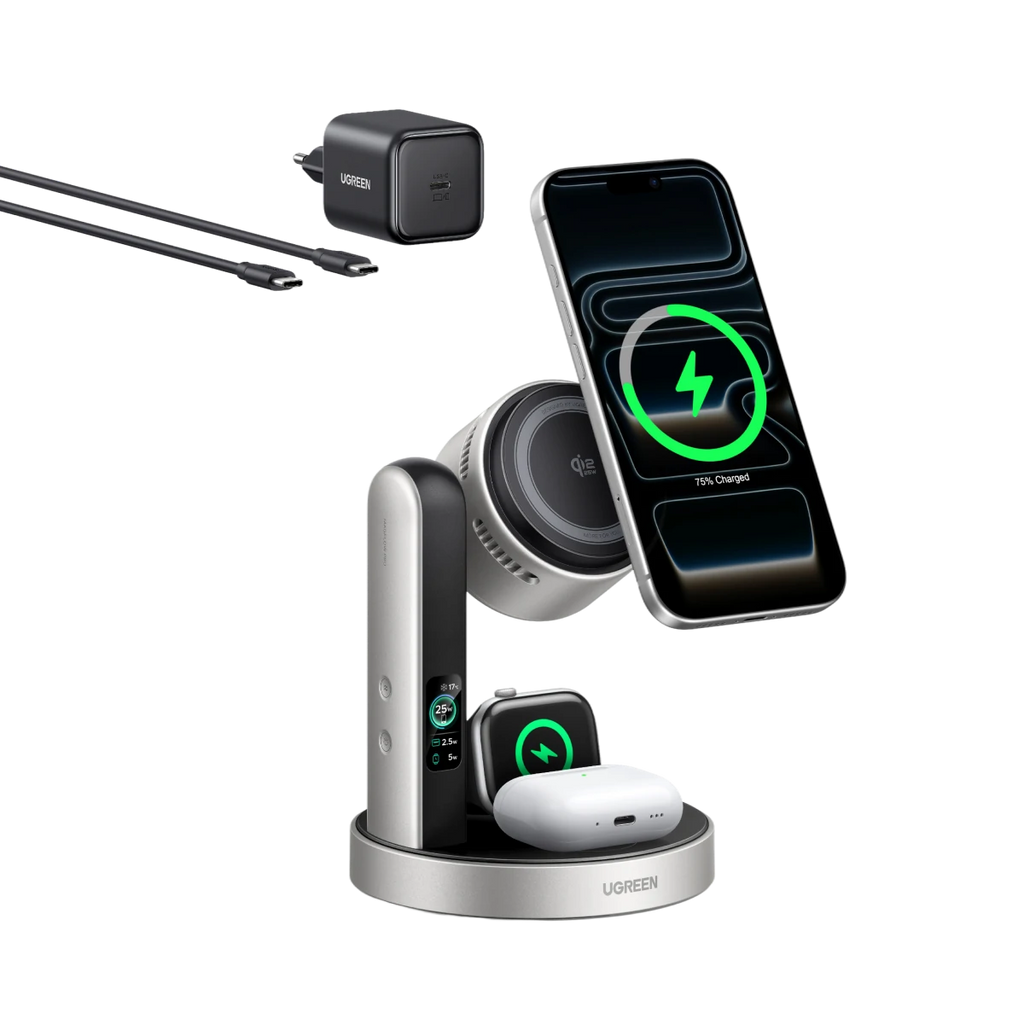 UGREEN MagFlow Pro Magnetic Wireless Charging Stand (3-in-1, Qi2 25W)