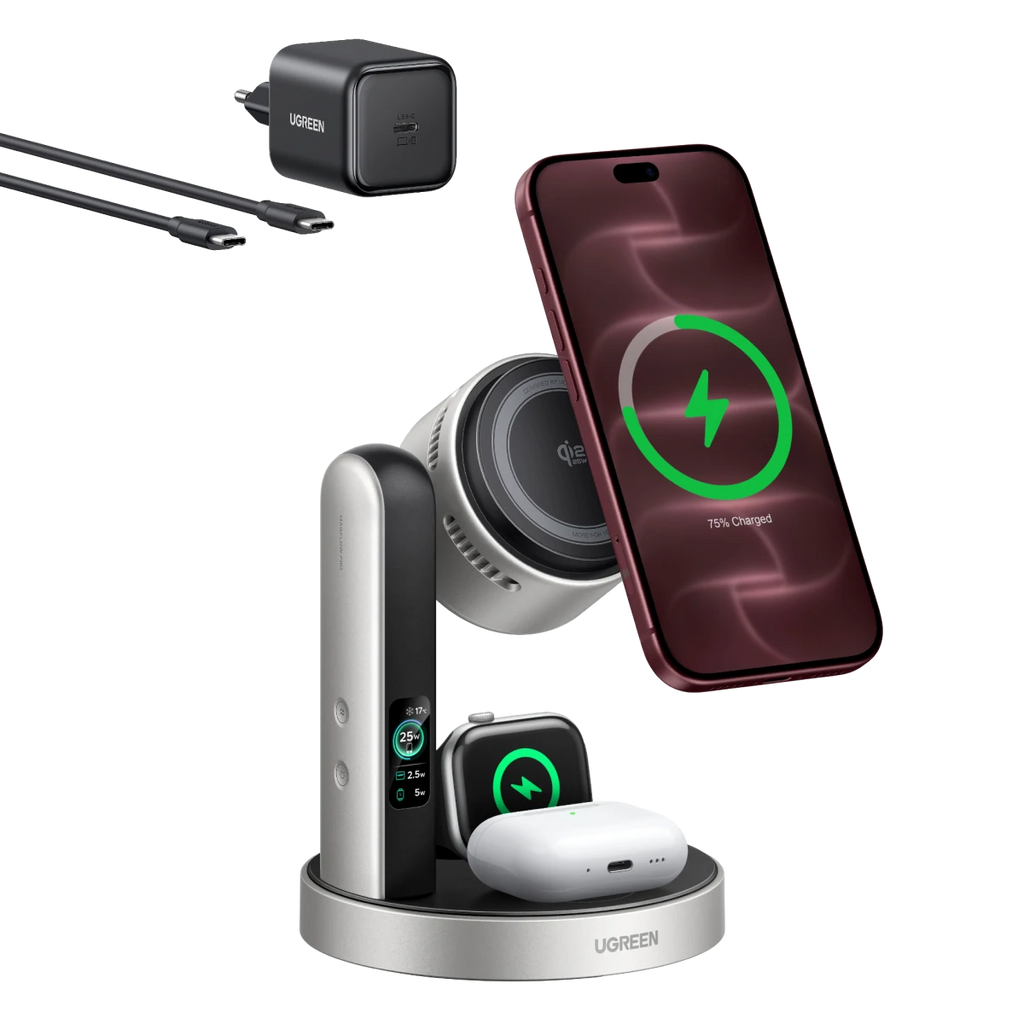 UGREEN MagFlow Pro Magnetic Wireless Charging Stand (3-in-1, Qi2 25W)