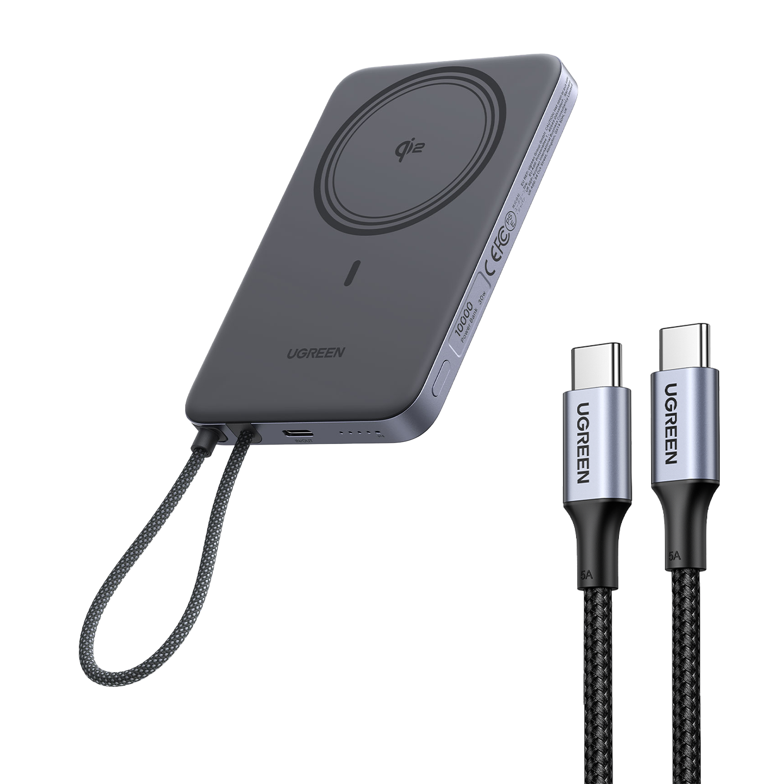 Batterie externe magnétique UGREEN MagFlow Air (10000mAh, Qi2 15W) et câbles USB-C 100W (1 m)