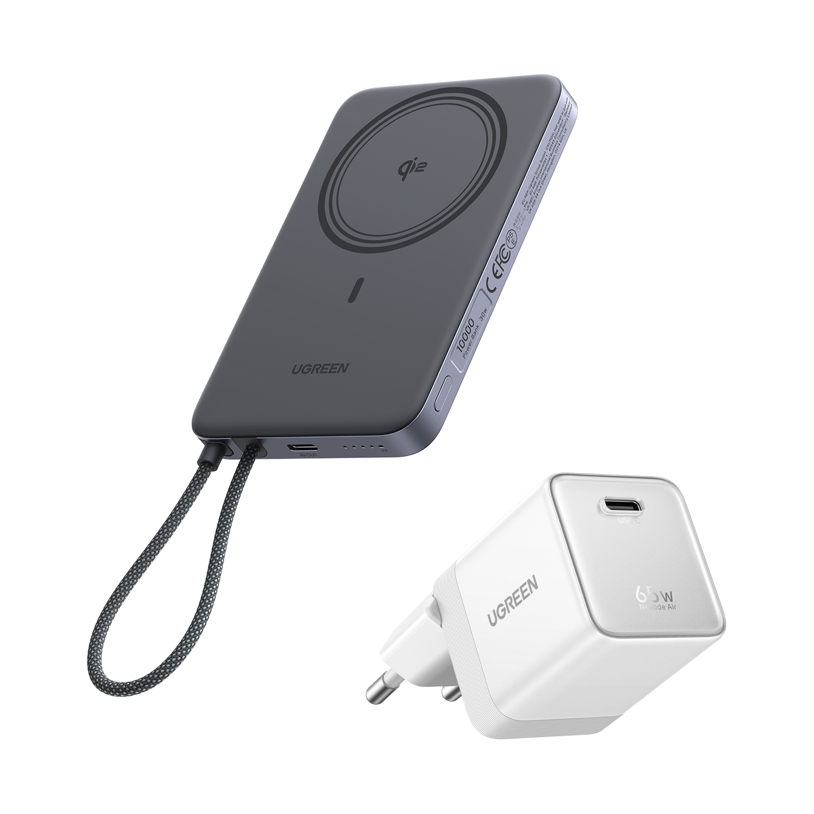 UGREEN MagFlow Air-powerbank og Nexode Air-opladerpakke (5.000 mAh / 10.000 mAh, Qi2 15 W, 65 W GaN)