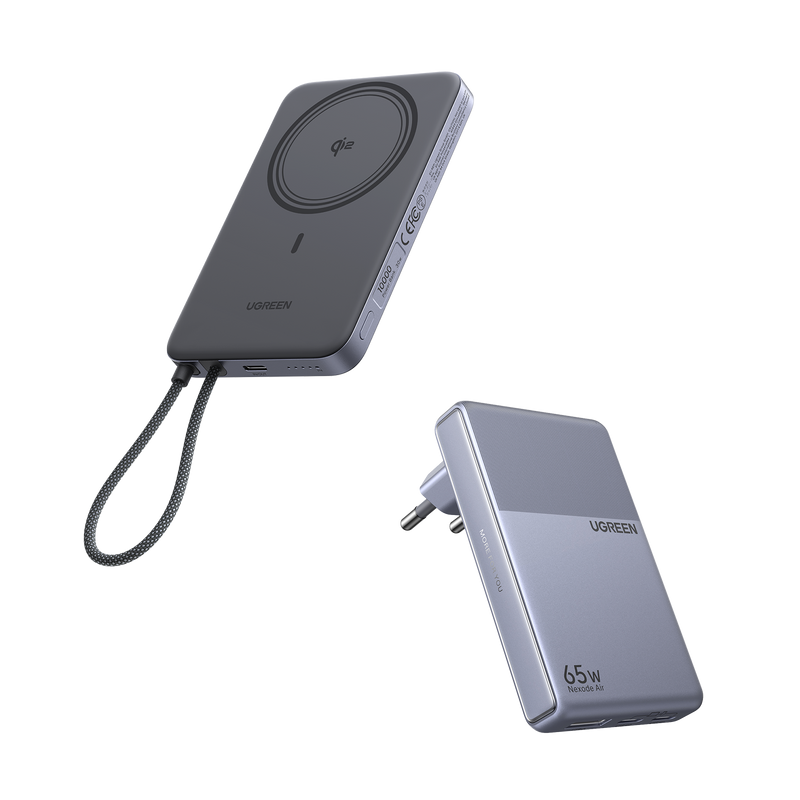 UGREEN MagFlow Air Power Bank & Nexode Air Charger Bundle (5,000mAh / 10,000mAh, Qi2 15W, 65W GaN)