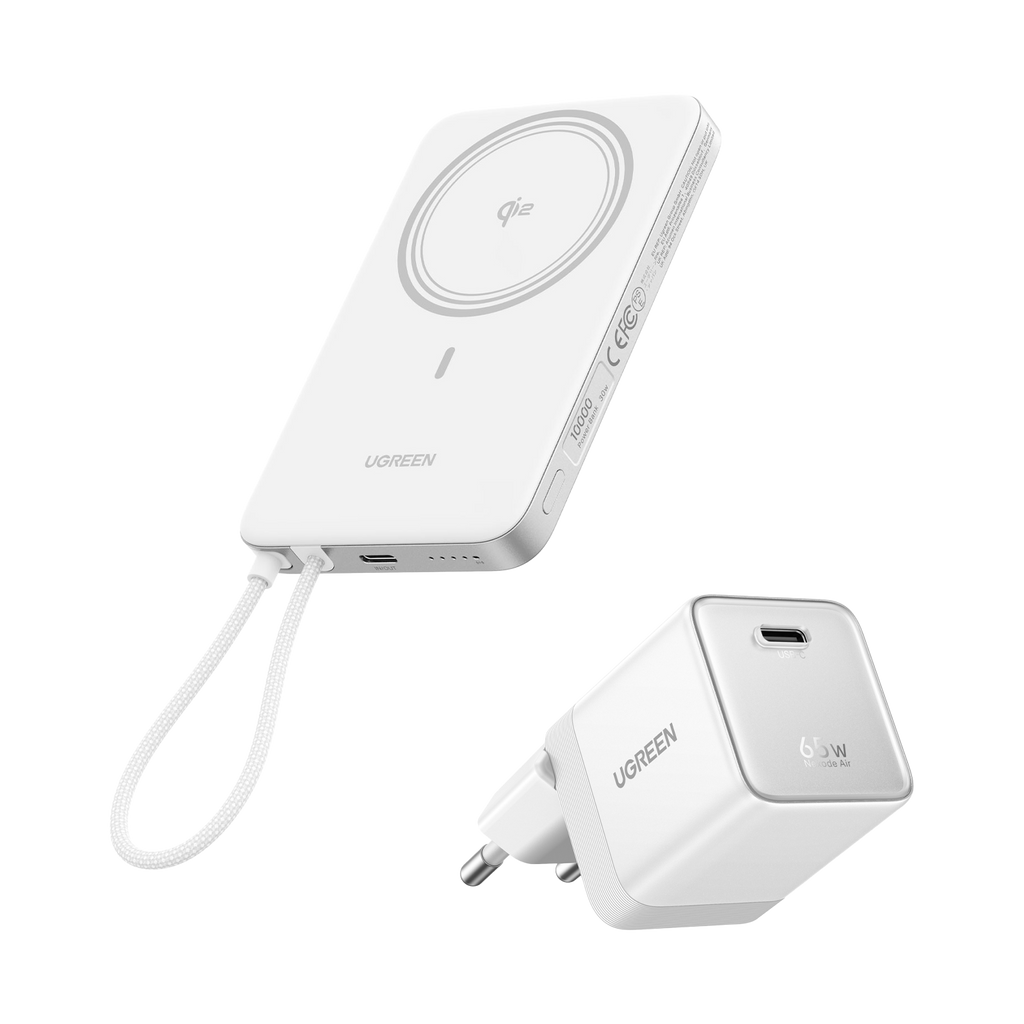 UGREEN MagFlow Air-powerbank og Nexode Air-opladerpakke (5.000 mAh / 10.000 mAh, Qi2 15 W, 65 W GaN)