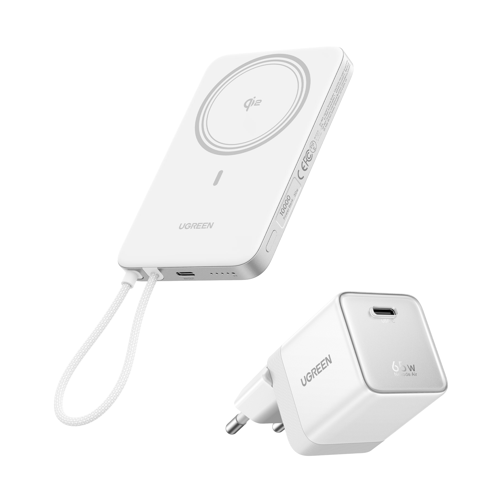 UGREEN MagFlow Air-powerbank og Nexode Air-opladerpakke (5.000 mAh / 10.000 mAh, Qi2 15 W, 65 W GaN)