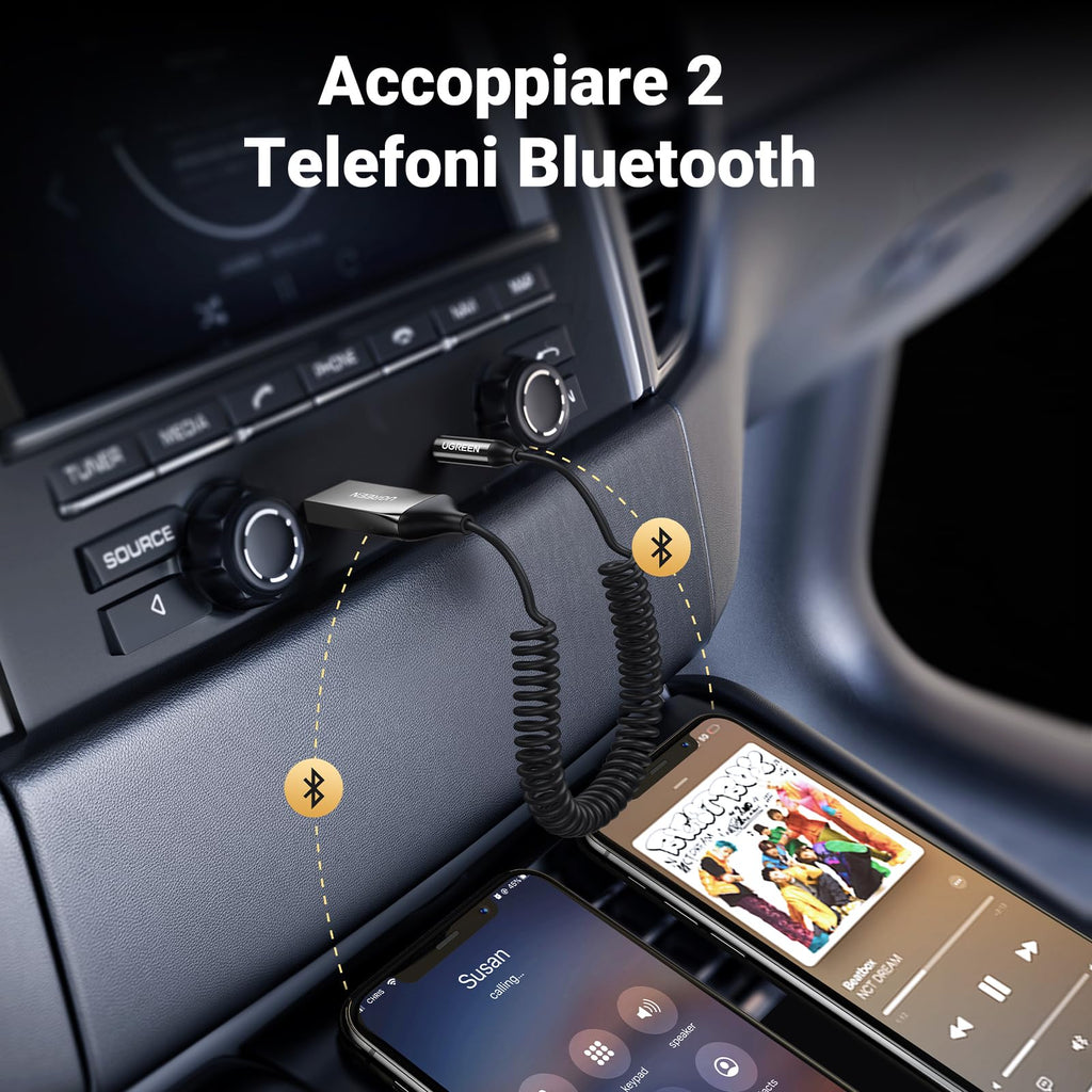 UGREEN Bluetooth 6.0 Receiver Jack AUX USB Bluetooth Car Audio Silver