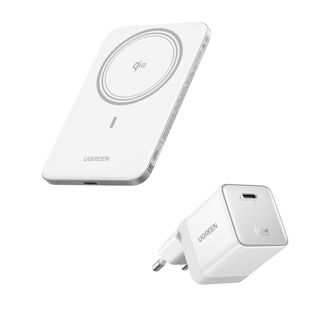 UGREEN MagFlow Air-powerbank og Nexode Air-opladerpakke (5.000 mAh / 10.000 mAh, Qi2 15 W, 65 W GaN)