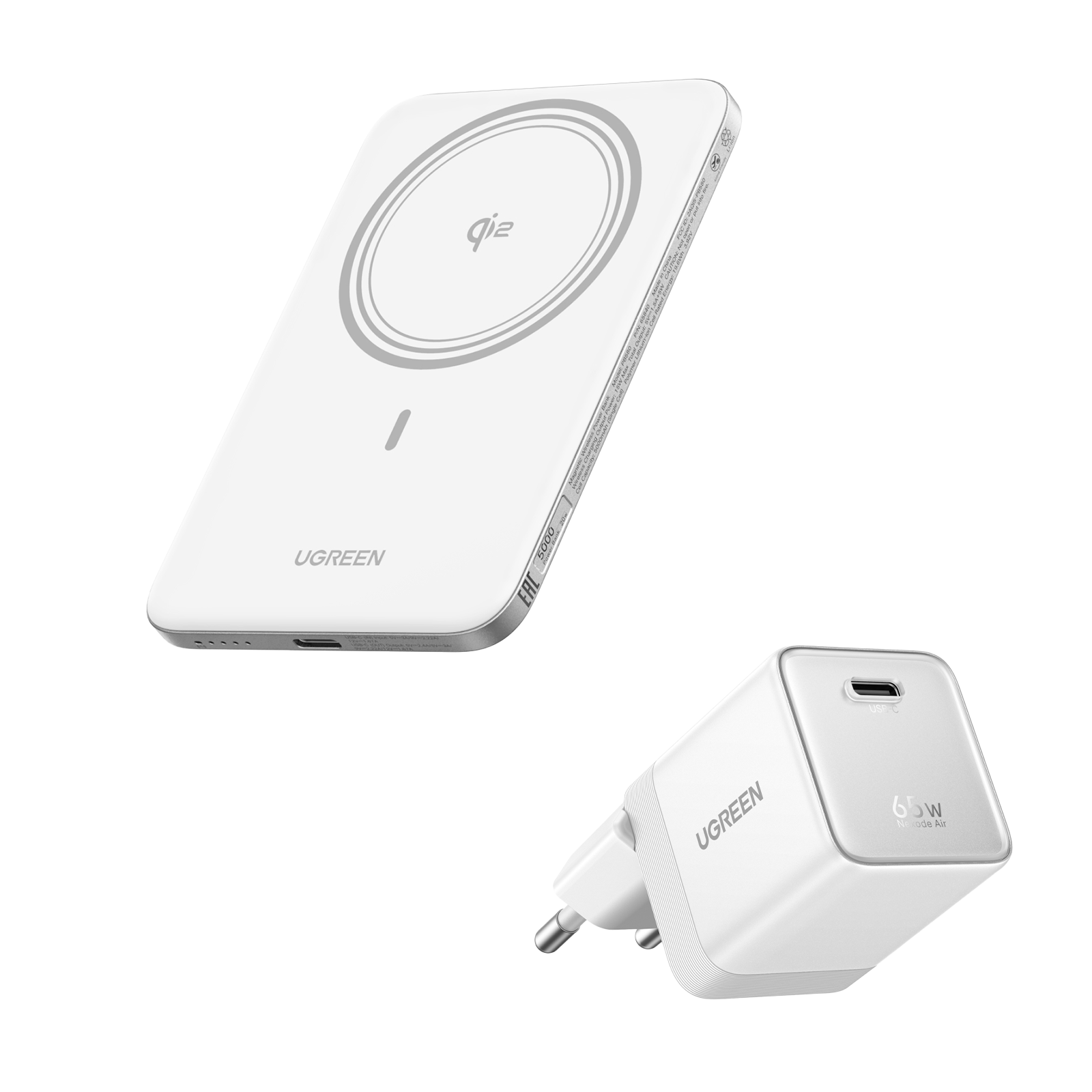 UGREEN MagFlow Air-powerbank og Nexode Air-opladerpakke (5.000 mAh / 10.000 mAh, Qi2 15 W, 65 W GaN)