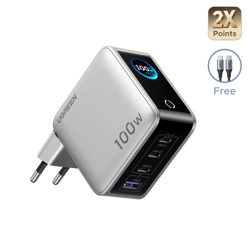 Carregador UGREEN Nexode Pro com ecrã inteligente (100W, 4 portas, GaN)