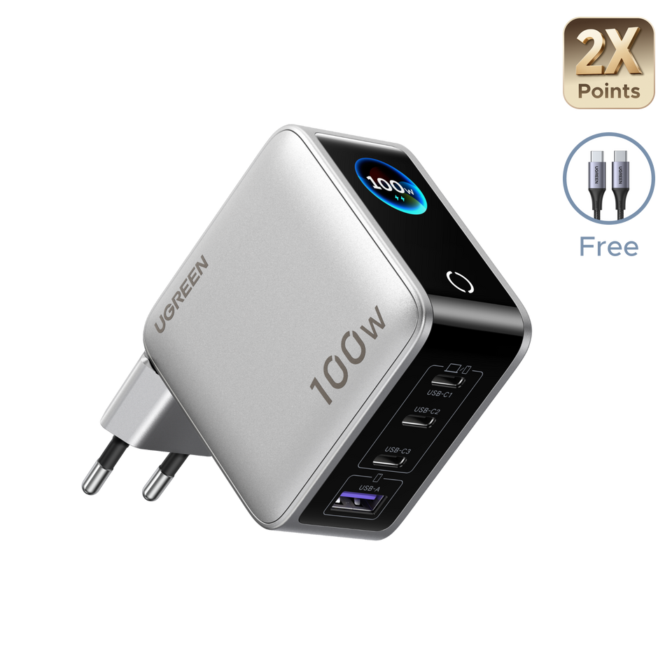 Carregador UGREEN Nexode Pro com ecrã inteligente (100W, 4 portas, GaN)