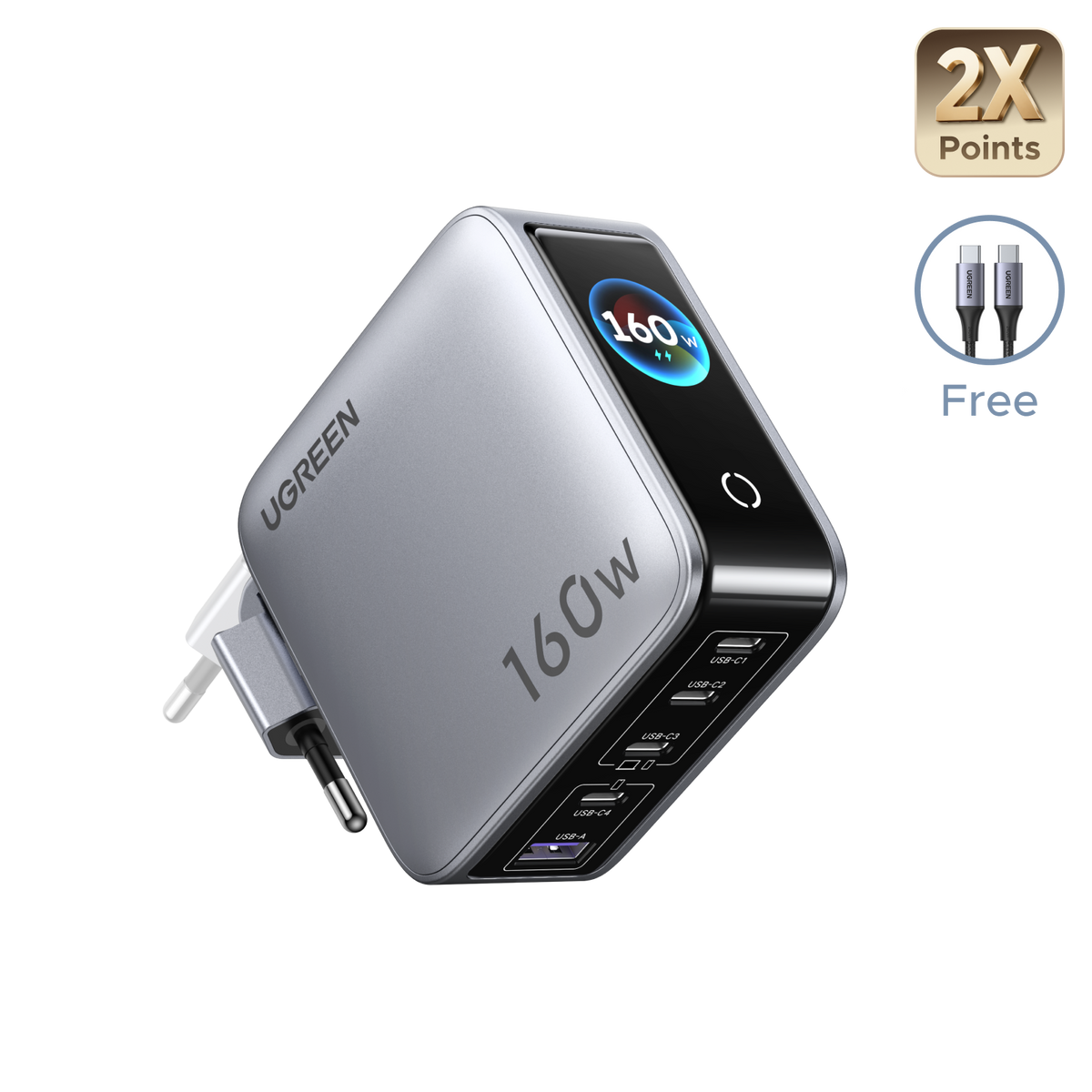 UGREEN Nexode Pro Smart Display Charger (160W, 5-Port, GaN)