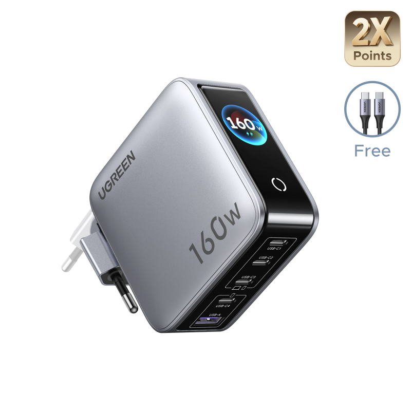 Carregador UGREEN Nexode Pro com ecrã inteligente (160W, 5 portas, GaN)