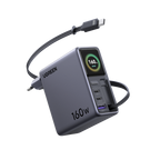 UGREEN Nexode Pro Smart Display Charger (160W, 4-Port, GaN, Retractable Cable, App Control)