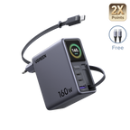 UGREEN Nexode Pro Smart Display Charger (160W, 4-Port, GaN, Retractable Cable, App Control)