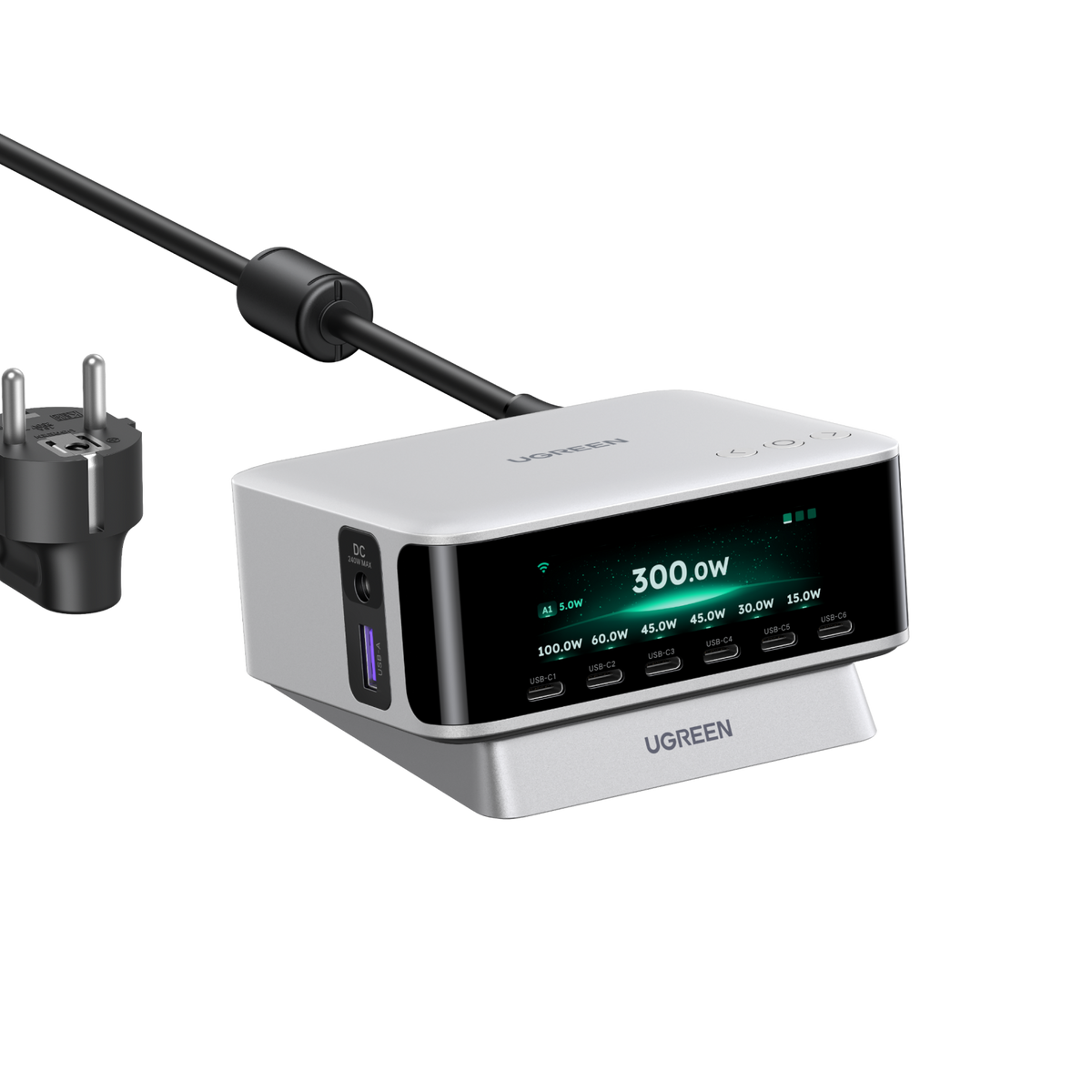 Chargeur de bureau UGREEN Nexode Pro avec écran intelligent (300 W, 8 ports, GaN, 5 modes de charge)
