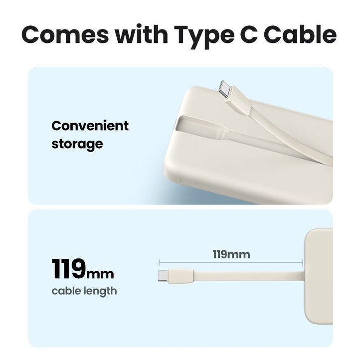 UGREEN 10000 mAh PD 20 W Power Bank with integrated USB - C cable - UGREEN EU