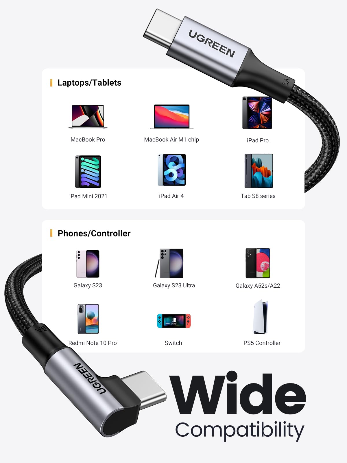 UGREEN 100W Right Angle USB C To USB C Fast Charging Cable UGREEN EU Ugreen 100w right angle usb c to usb c fast charging cable ugreen eu