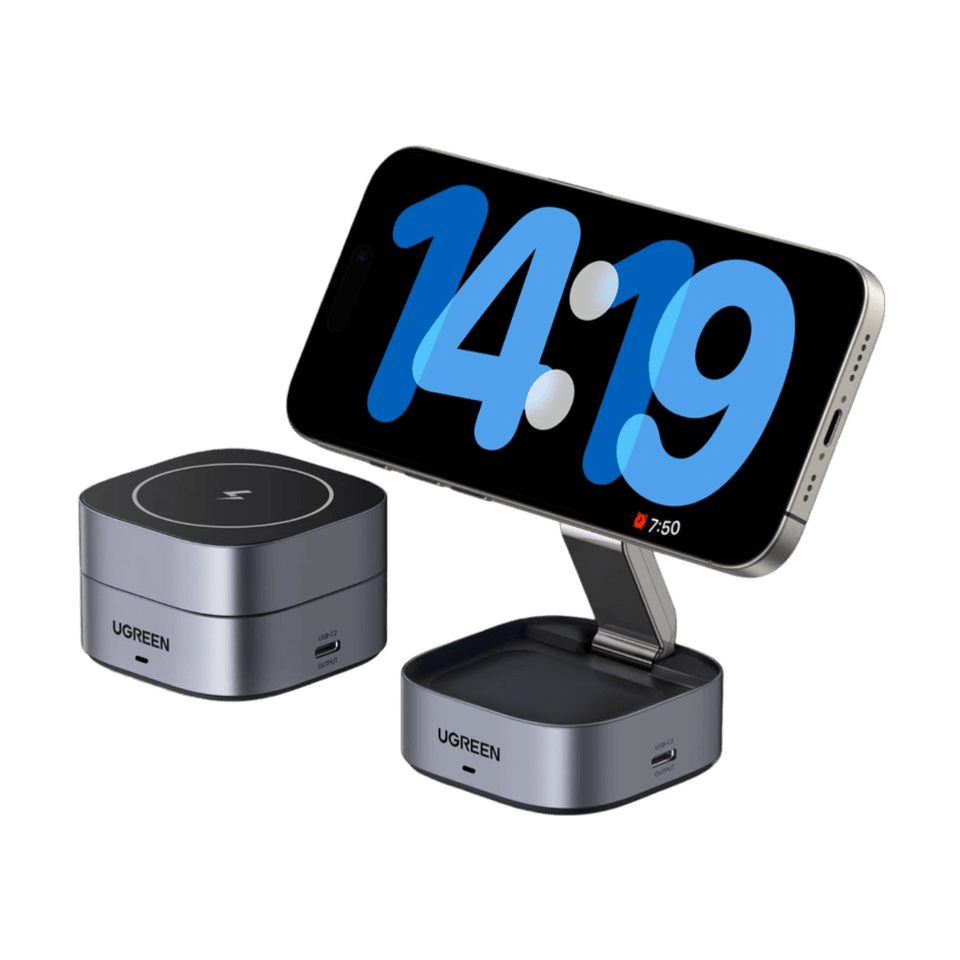Carregador Sem Fios 2 em 1 UGREEN MagFlow (Qi 15W, Compatível com MagSafe, Dobrável)