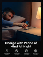 UGREEN MagFlow 2-in-1 Wireless Charger with magnetic design and magsafe compatible support, featuring Qi2 15W wireless charging and comprehensive protections including overvoltage, overcurrent, overheating, and short-circuit safeguards for safe overnight charging.