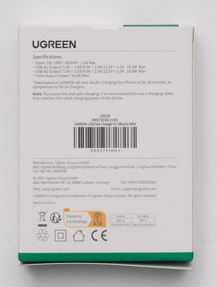 UGREEN 36 W USB QC 3.0 Fast Charger - UGREEN EU