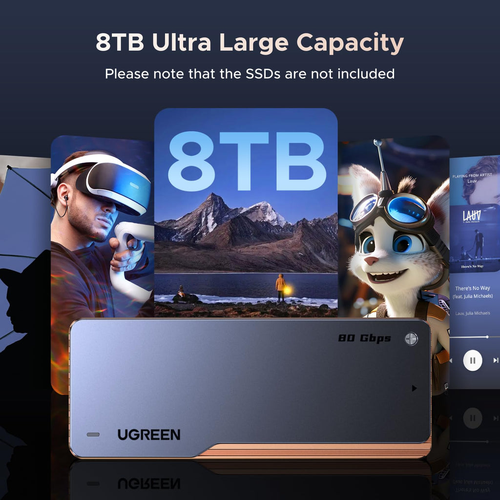 UGREEN 80Gbps M.2 NVMe SSD Enclosure for Thunderbolt 5/4, NVMe Enclosure with Cooling Fan, Aluminum M.2 Enclosure with SMART & TRIM, SSD Enclosure Support Size 2280 SSD M & M+b Keys, Up to 7000MB/s - UGREEN EU