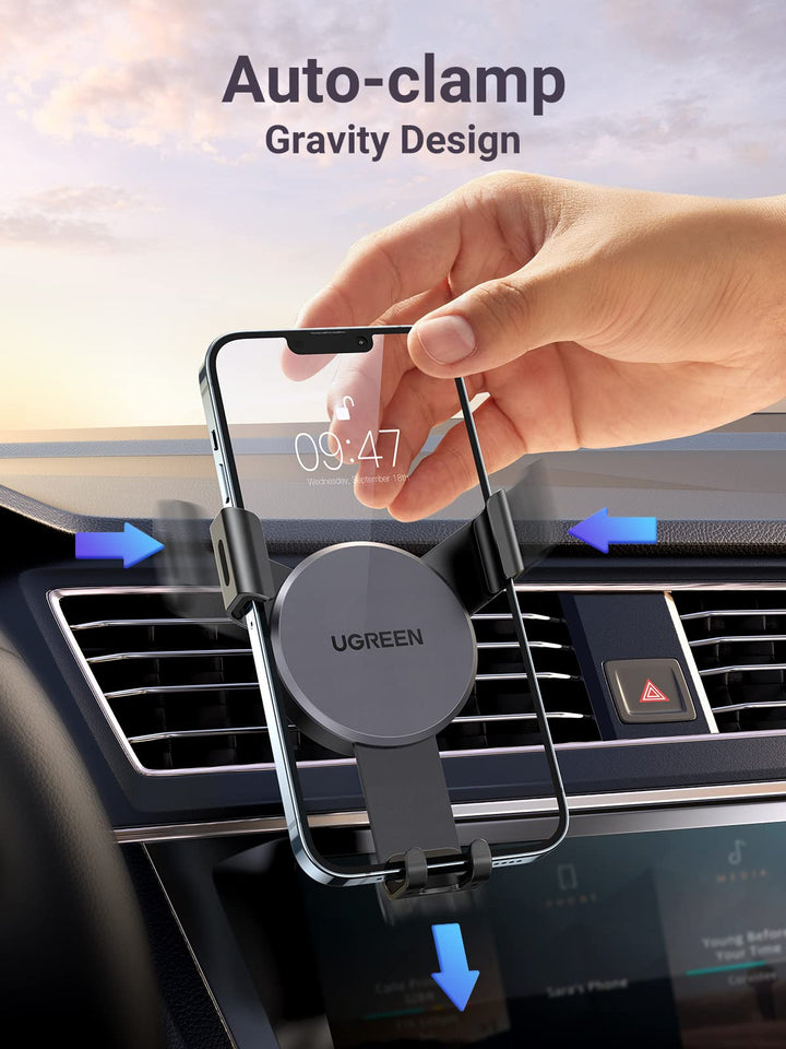 UGREEN Car Vent Phone Mount Air Vent Clip Cell Phone Holder Gravity Auto Lock Compatible with iPhone 15 14 Pro Max 14 Plus, iPhone 13 12 11 Pro Max XR XS 8 7 Plus, Samsung Galaxy S22 Smartphone Black - UGREEN EU