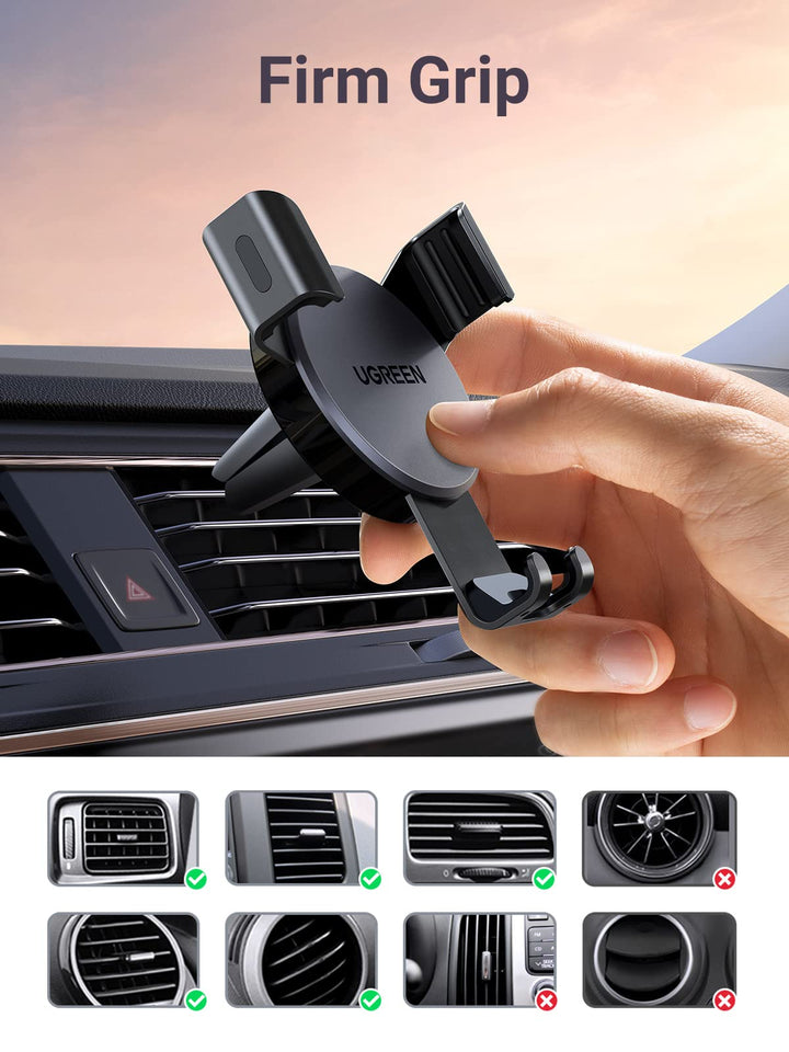 UGREEN Car Vent Phone Mount Air Vent Clip Cell Phone Holder Gravity Auto Lock Compatible with iPhone 15 14 Pro Max 14 Plus, iPhone 13 12 11 Pro Max XR XS 8 7 Plus, Samsung Galaxy S22 Smartphone Black - UGREEN EU