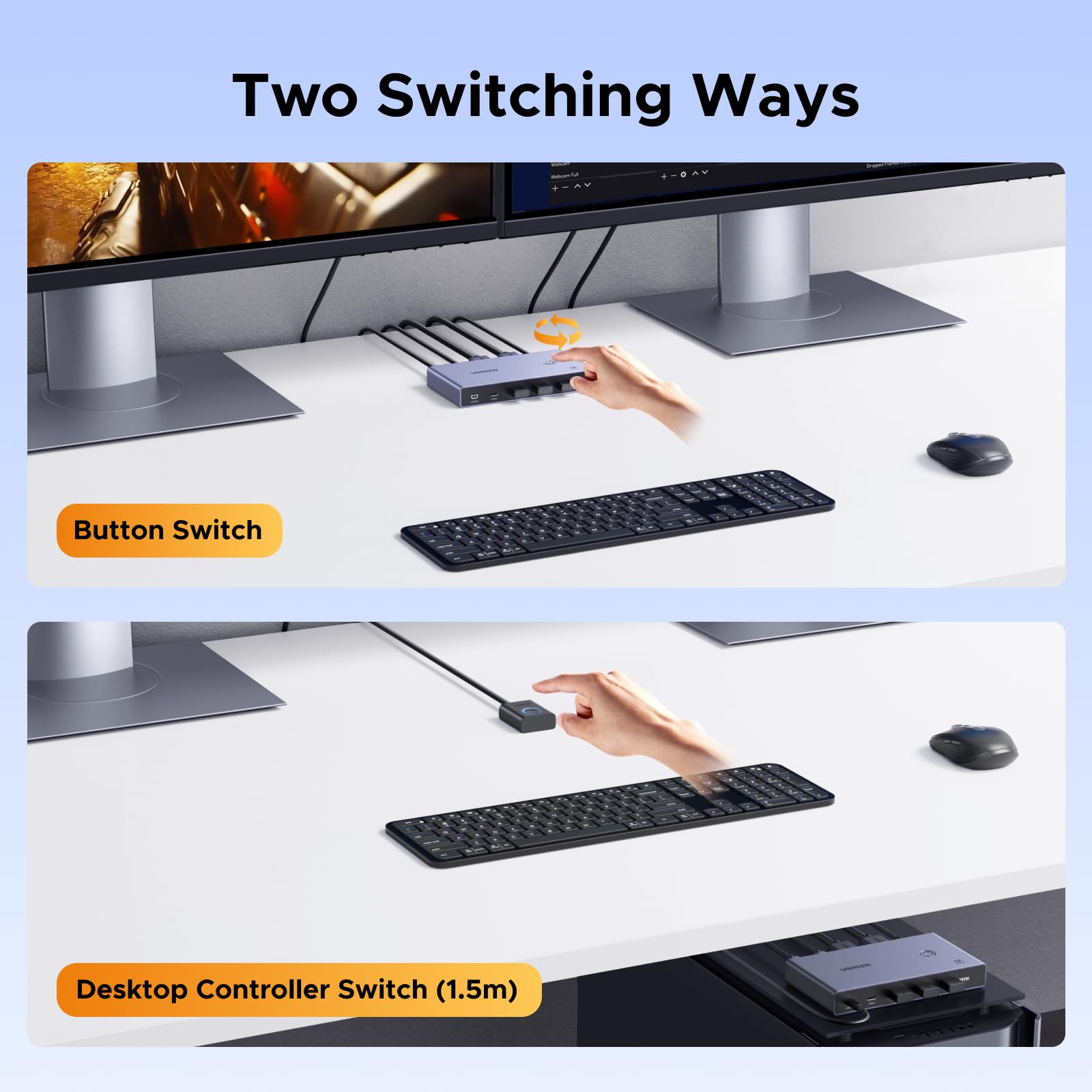UGREEN HDMI 2.0 KVM-switch 2 pc's 1 monitor 4K@60Hz met 4 UGREEN HDMI 2.0 KVM-switch 2 pc's 1 monitor 4K@60Hz met 4