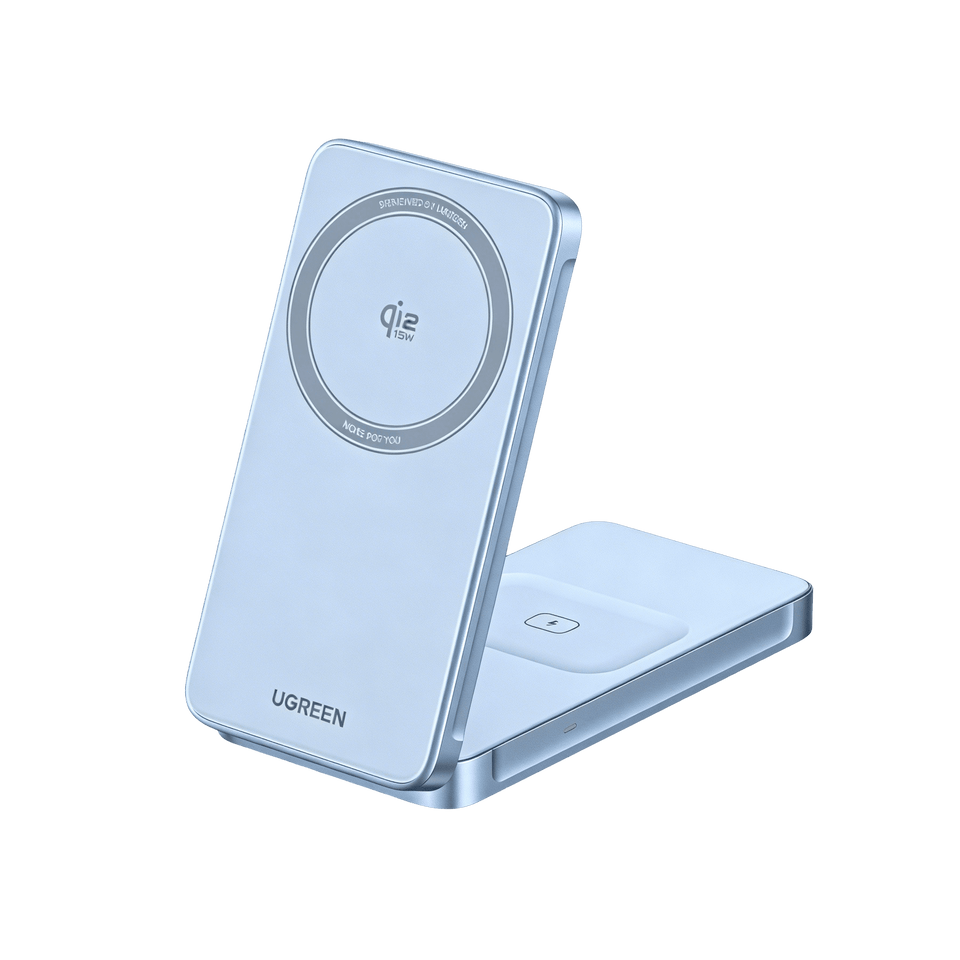 UGREEN MagFlow 2-in-1 Magnetisches kabelloses Ladegerät (Qi2 25W, MagSafe-kompatibel)