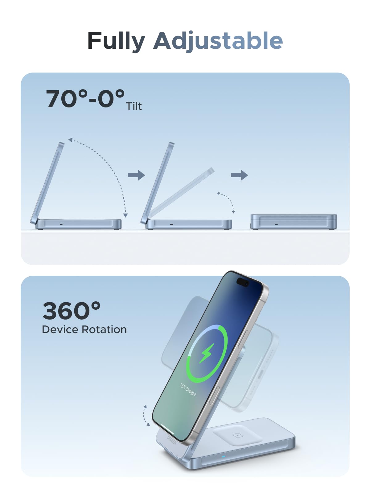 UGREEN MagFlow 2 - in - 1 Magnetic Wireless Charger (Qi2 25W, MagSafe - compatible) - UGREEN EU