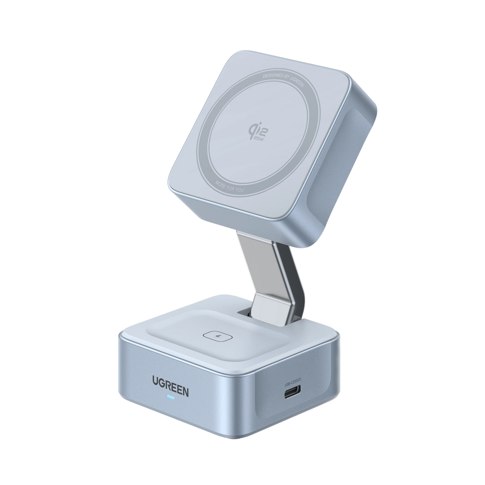 Carregador Sem Fios Magnético 2 em 1 UGREEN MagFlow (Qi2 25W, Compatível com MagSafe)