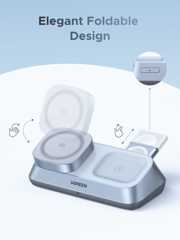 UGREEN MagFlow 3 - in - 1 Magnetic Wireless Desktop Charger (Qi2 25W, MagSafe - Compatible) - UGREEN EU