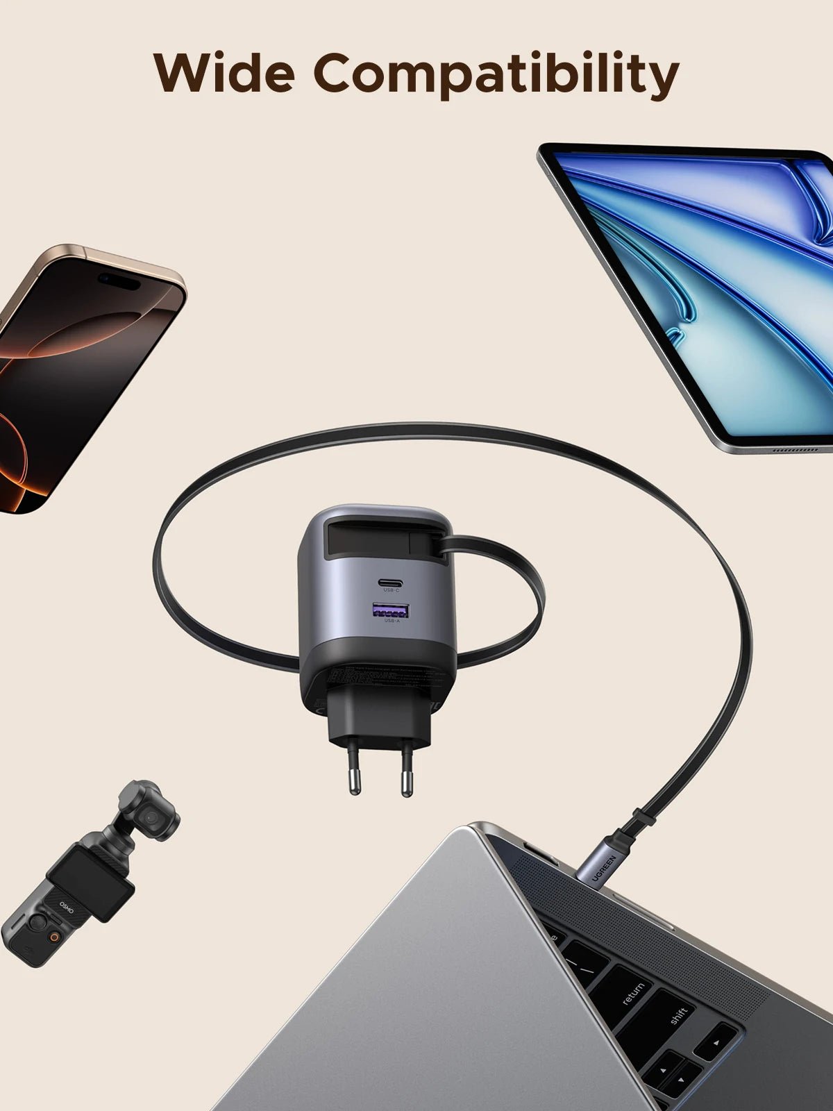 UGREEN Nexode 65W Charger with Retractable USB - C Cable - UGREEN EU