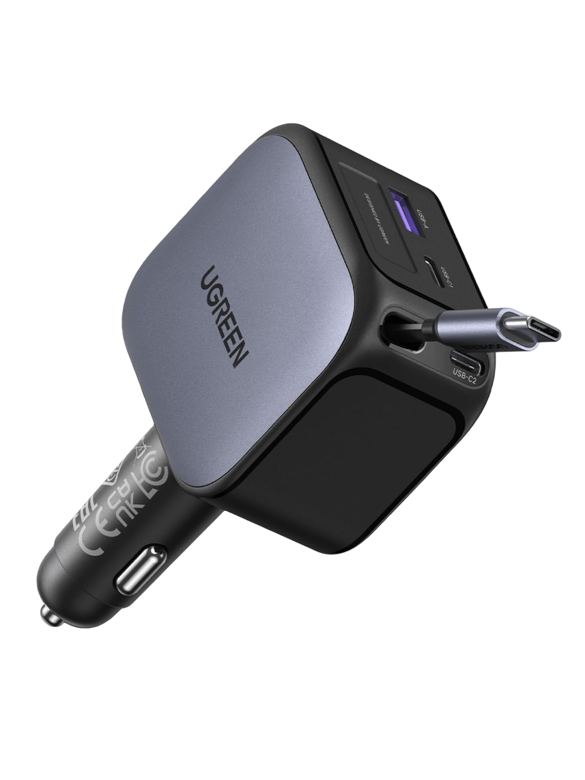 Cargador de coche UGREEN Nexode 145W con cable USB-C retráctil