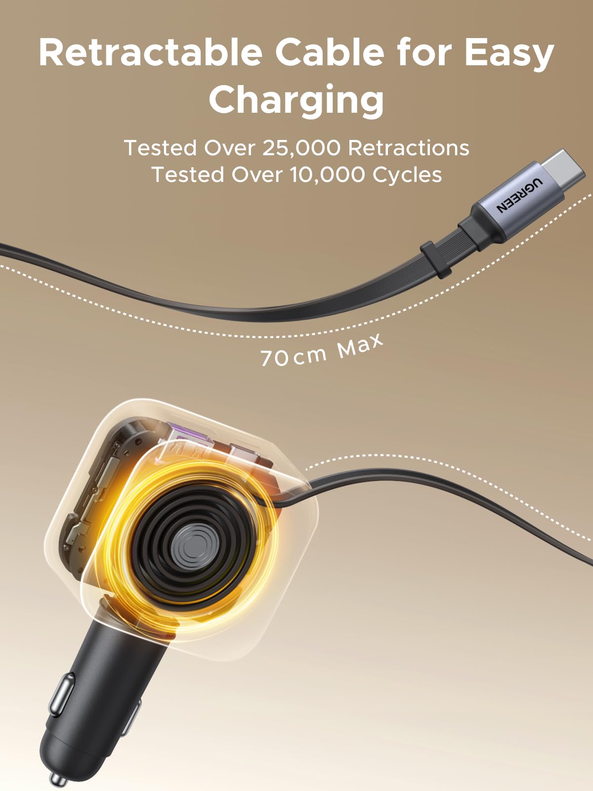 Cable USB-C retráctil de 70 cm UGREEN 55910B