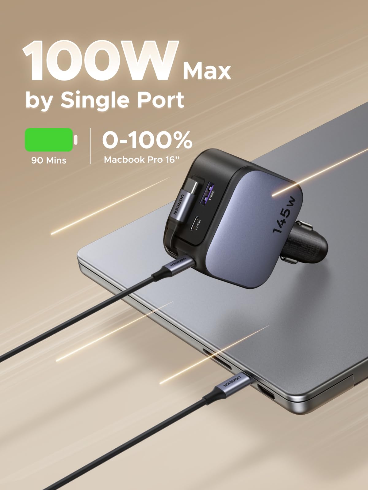 UGREEN 145W cargando ordenador portátil mediante USB-C