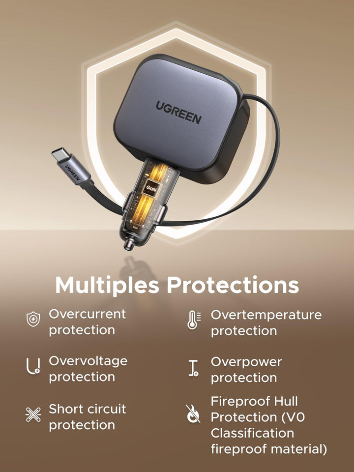 UGREEN Nexode Car Charger 145W with Retractable USB - C Cable - UGREEN EU