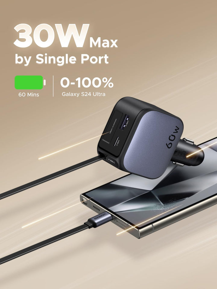 UGREEN Nexode Car Charger 60W with Retractable USB - C Cable - UGREEN EU