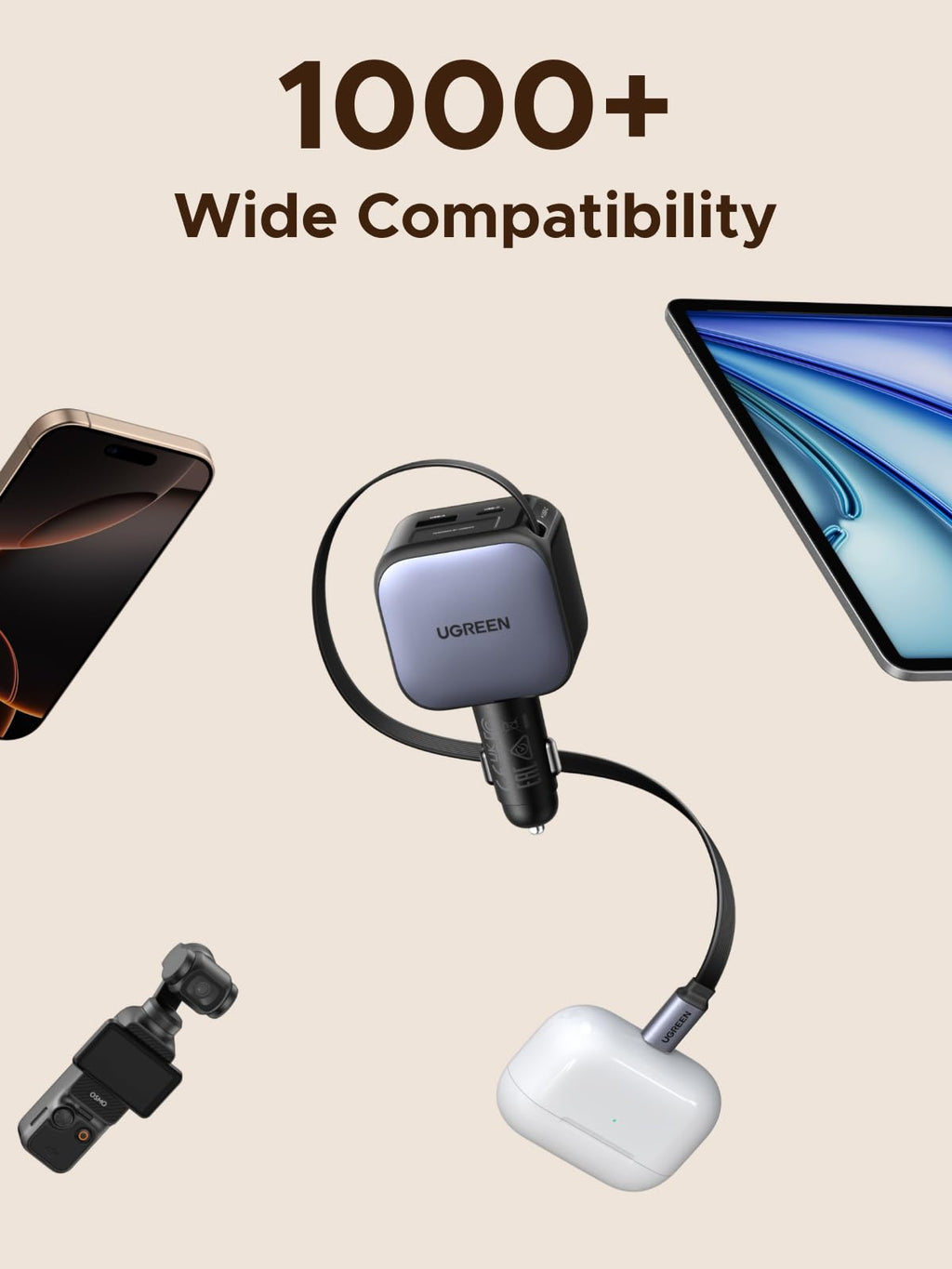 UGREEN Nexode Car Charger 60W with Retractable USB - C Cable - UGREEN EU