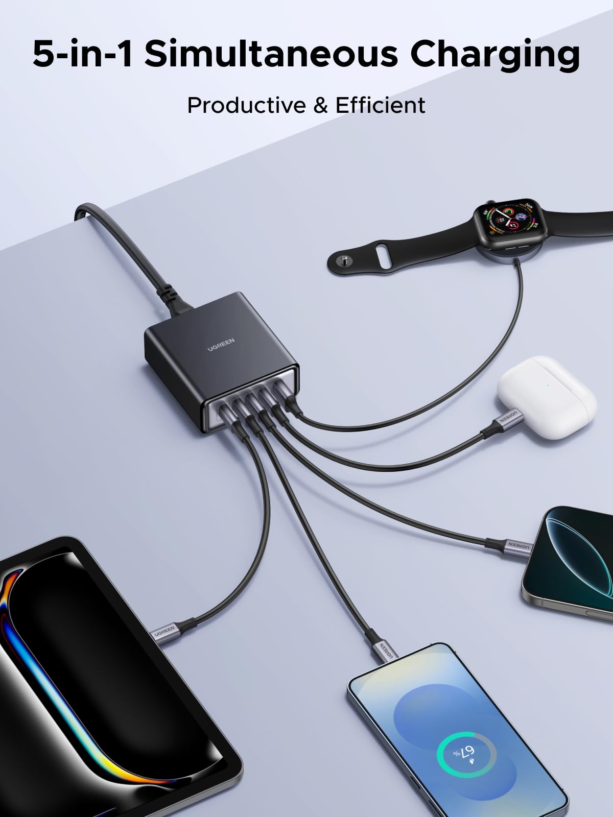 UGREEN Nexode 65W Caricatore GaN Da Viaggio Con 3 Prese Internazionali (EU/UK/US) E 3 Porte (2 USB-C + 1 USB-A)