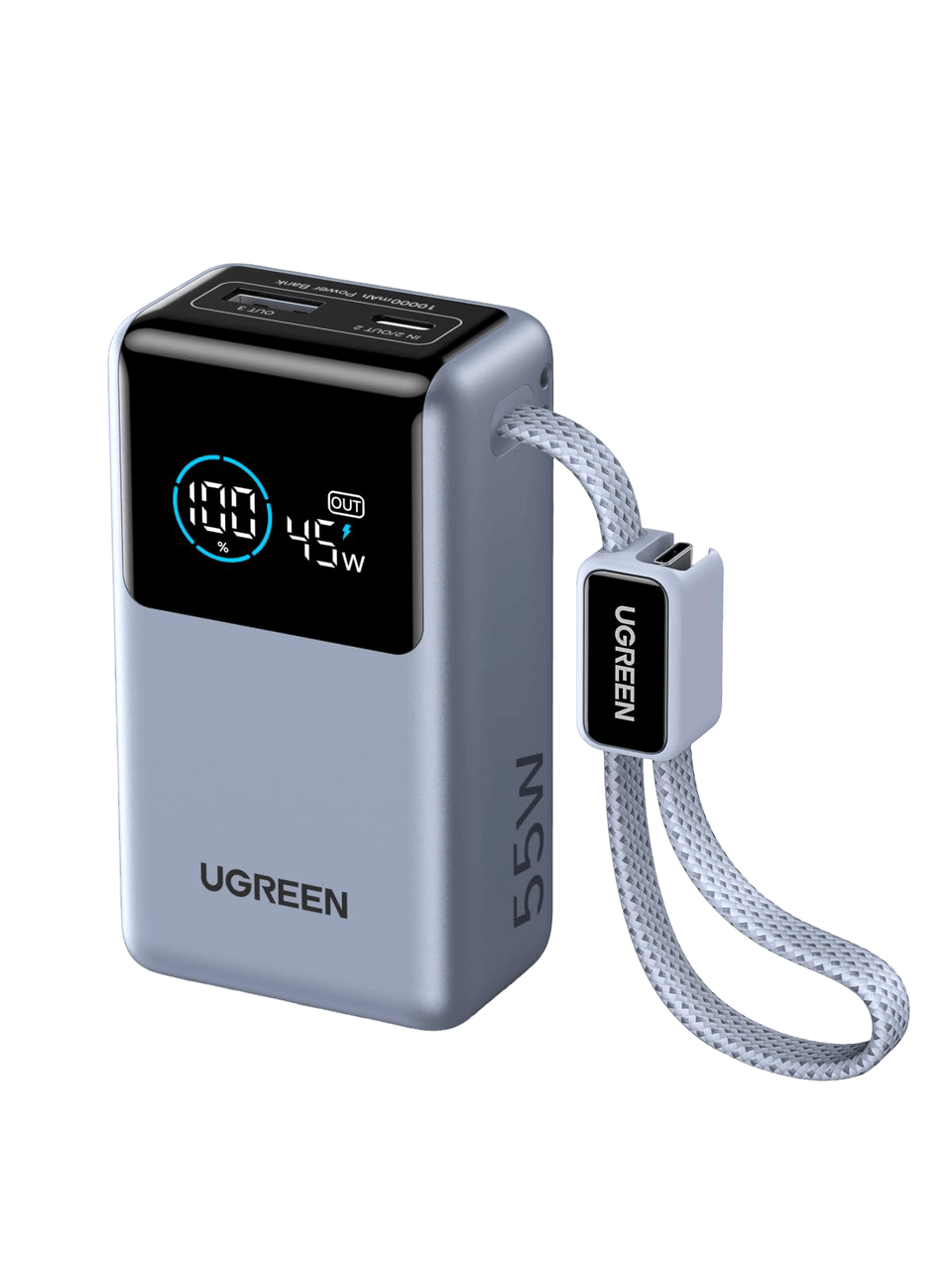 UGREEN Nexode Powerbank (10000mAh, 55W, 2 Anschlüsse, integriertes Kabel)