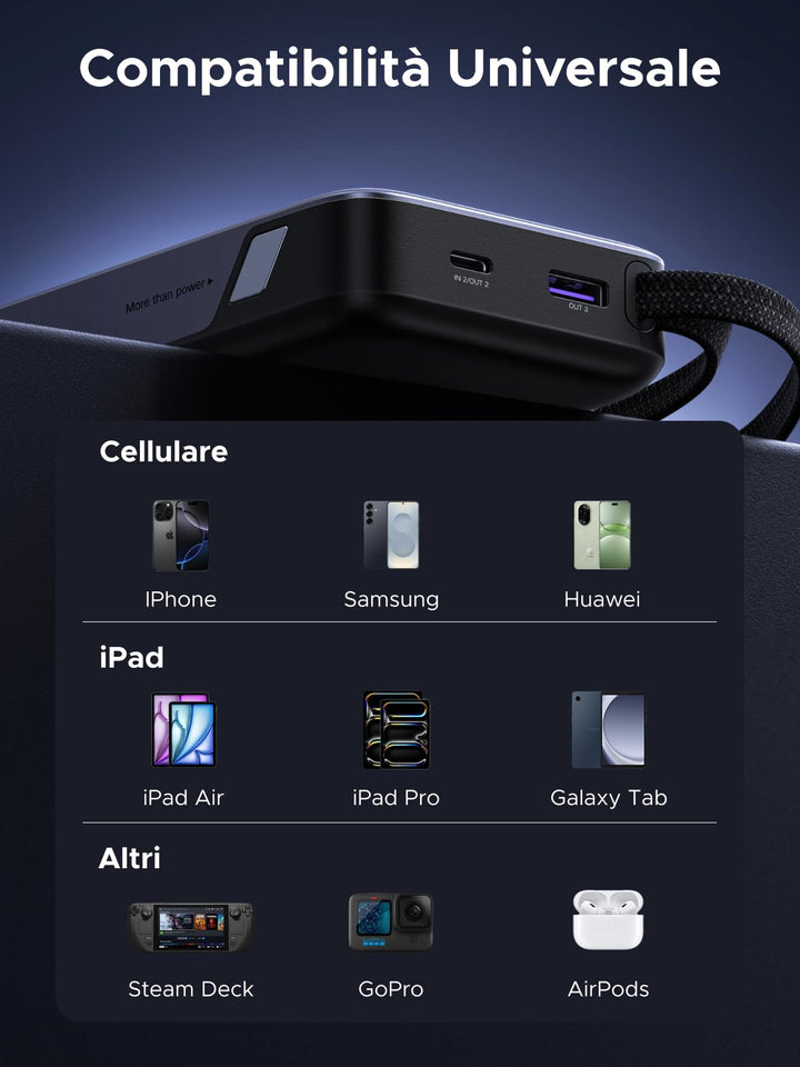 UGREEN Nexode Power Bank 20000 mAh 45 W with Integrated USB C Cable, Portable Battery Fast Charging PD 3.0 Compatible with iPhone 17 Pro Max Air Galaxy S25 Ultra S24 S23 MacBook Pro Air iPad - UGREEN EU