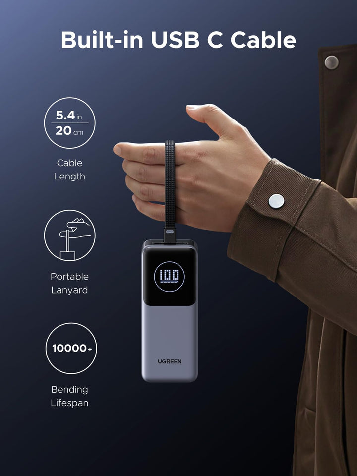 UGREEN Nexode Power Bank (20000mAh,130W, 3 Ports, Built - in Cable) - UGREEN EU