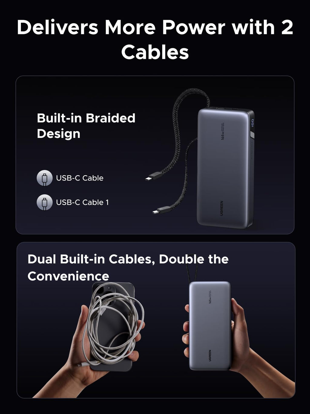 UGREEN Nexode Power Bank (25000mAh, 165W, 4 Ports, Built - in Cables) - UGREEN EU