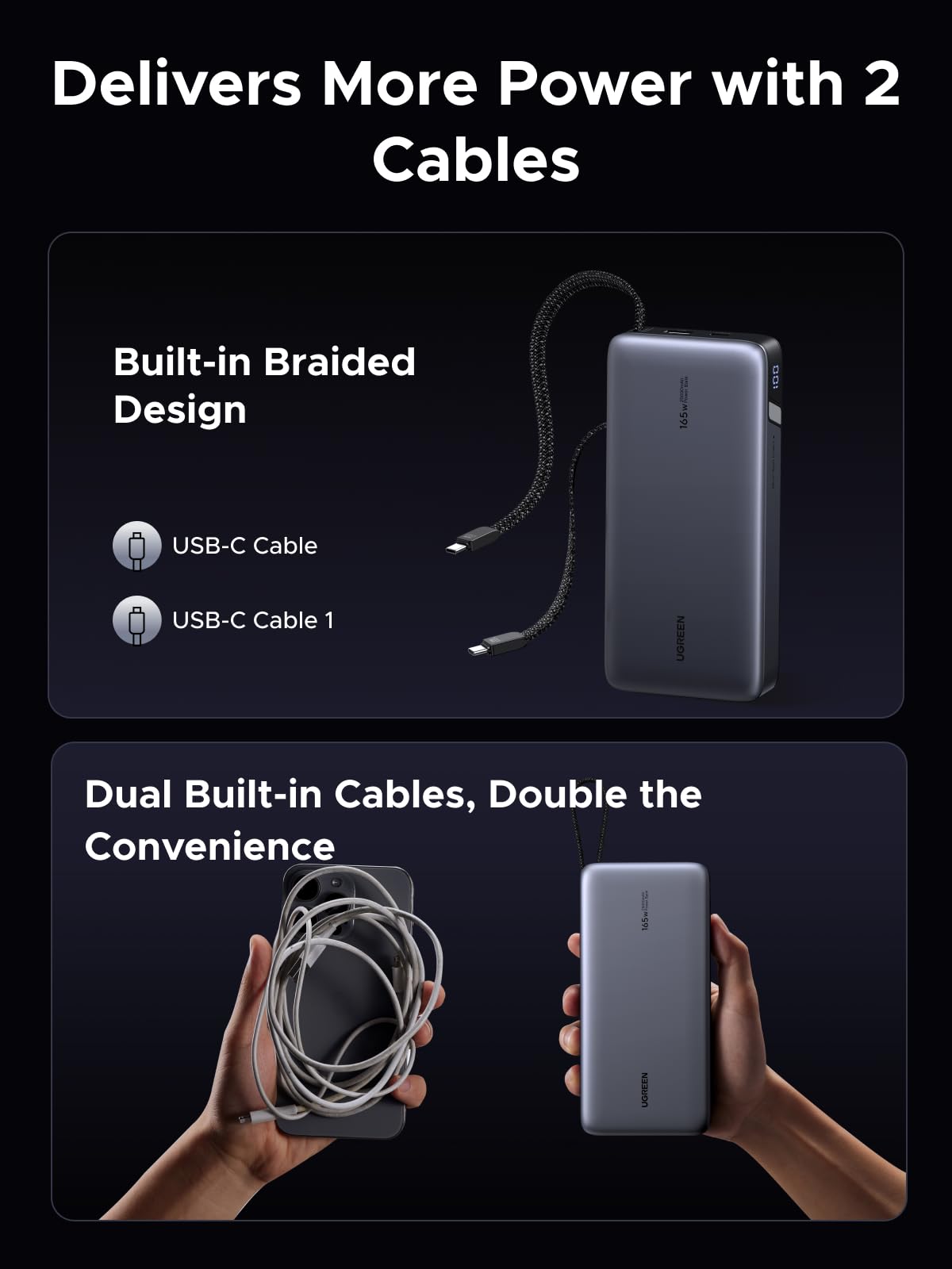 UGREEN Nexode Power Bank (25000mAh, 165W, 4 Ports, Built - in Cables) - UGREEN EU