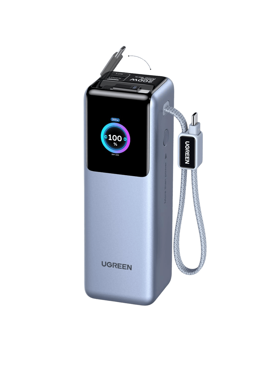 UGREEN Nexode Powerbank mit einziehbarem Kabel (25000mAh, 200W, 4 Anschlüsse)